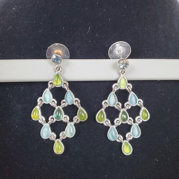 Dangle diamond shape pastel drop fashion earrings - Picture 4 of 7